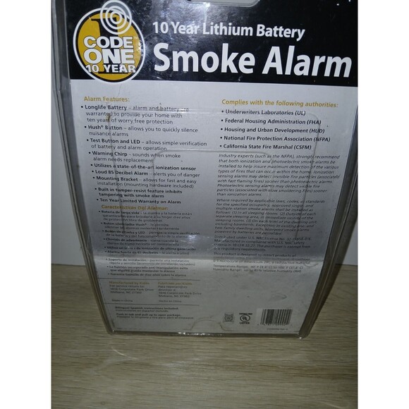 Code One Smoke Detector i9010 21009992 10 Year Battery W/ Ionization Sensor New - Picture 11 of 12